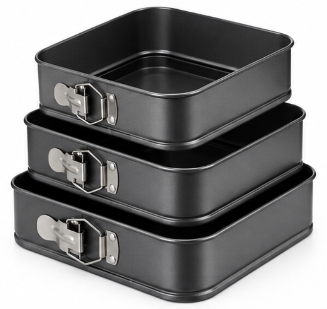 Set 3 Forme Patrate pentru Tort cu Fund Detasabil 12 / 15 / 18 cm